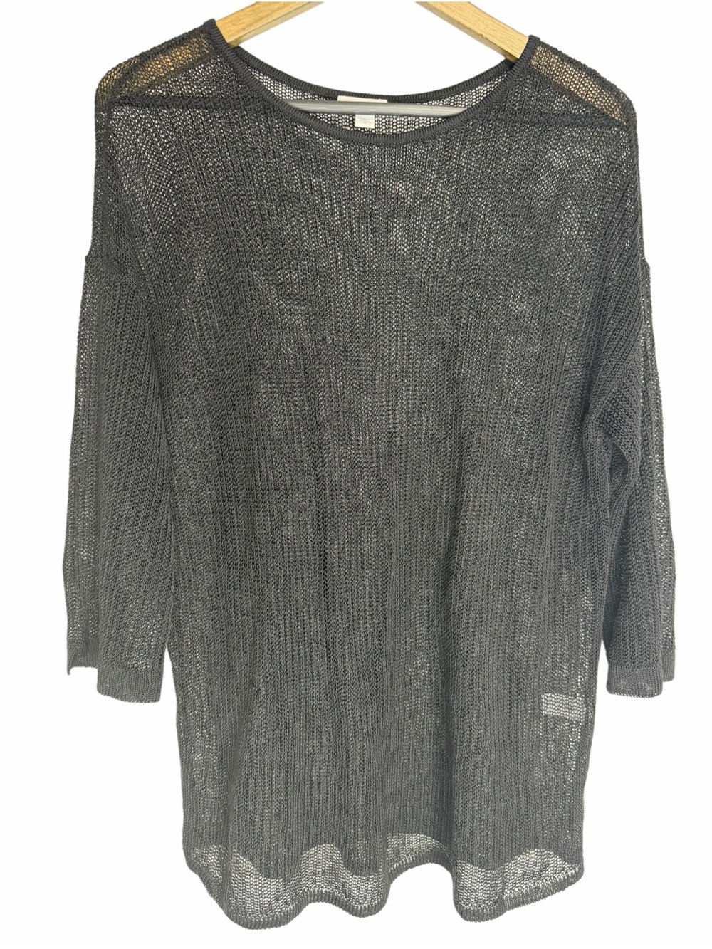J.Jill Linen Blend Swim Coverup Tunic Medium Black Open Knit 3/4 Sleeve Top
